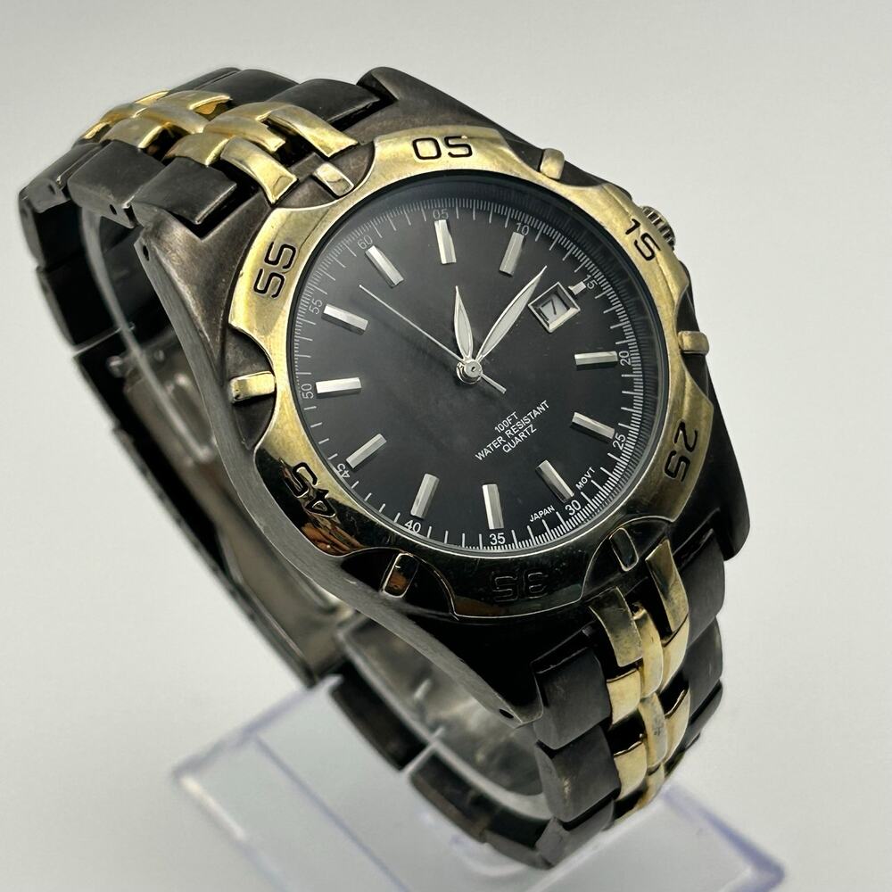Men’s Gold and Black Stainless Steel Men’s Watch Working New Battery